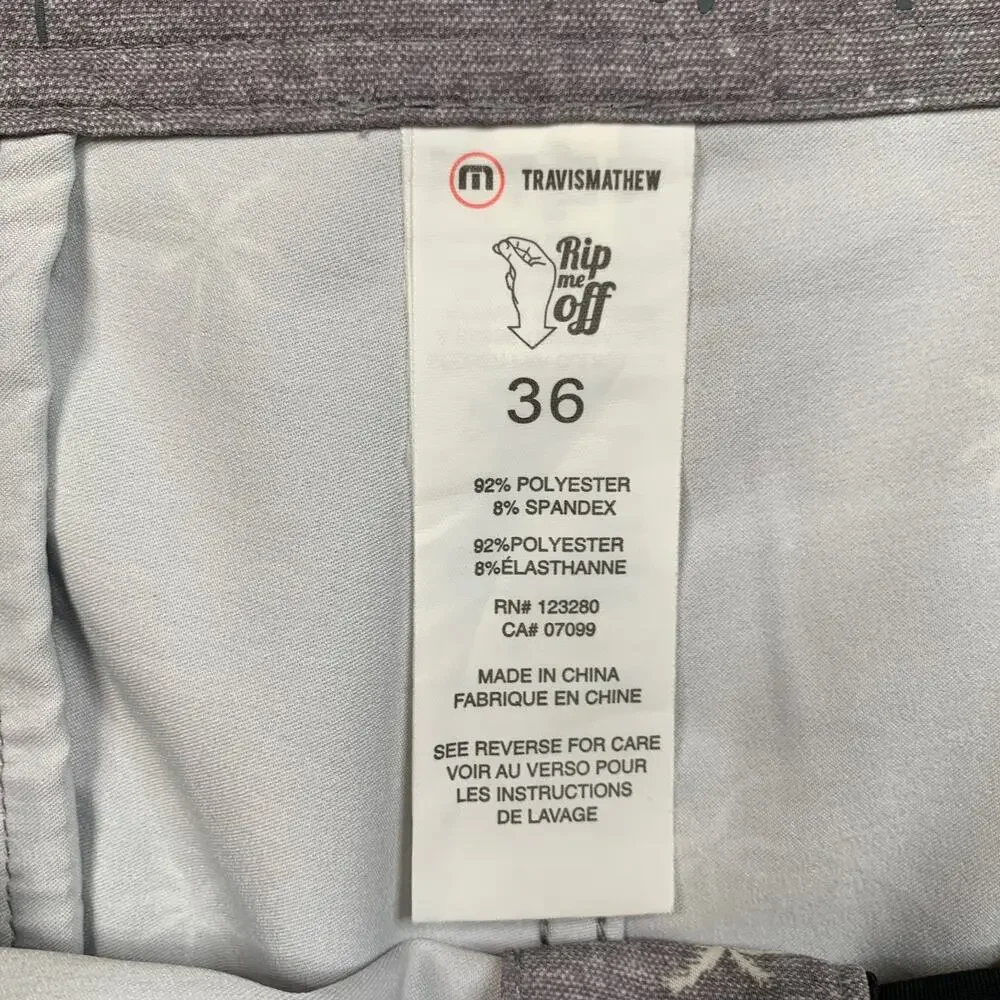 Travis Mathew Board Shorts Mens 36 Gray Palm Tree Drawstring Tie Beach Surf Swim